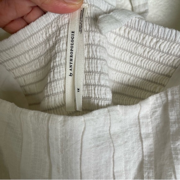 By Anthropologie Mini Tiered Baydoll Dress Size 1X White Square-Neck Puff Sleeve - Picture 8 of 12